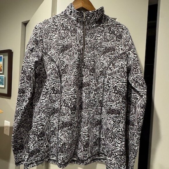 Women's NILS Robin Base Layer 1/4 zip top, black & white animal print, XL - Picture 1 of 3